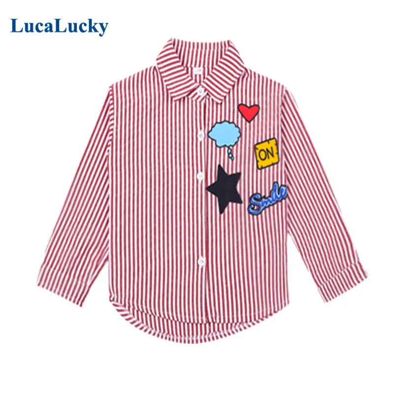 

LucaLucky Girls Blouses 2021 Spring Children Cartoon Striped Shirts Baby Big Girl Fashion Long-Sleeve Tops Kids Clothing 4-16Y
