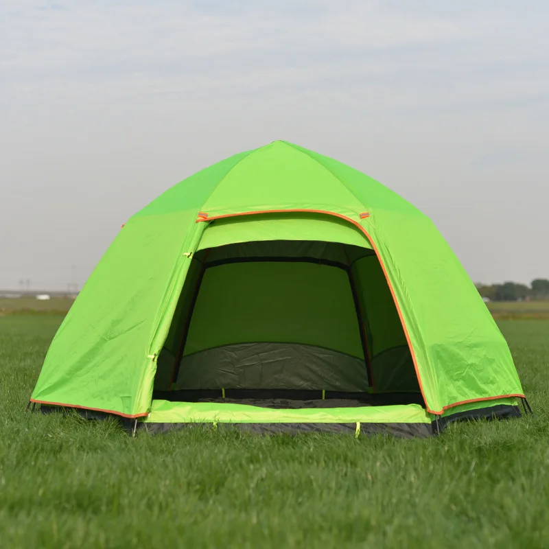 

Automatic double-layer hydraulic two-door four-window 5-8 people hexagonal outdoor camping ventilation tent free to build