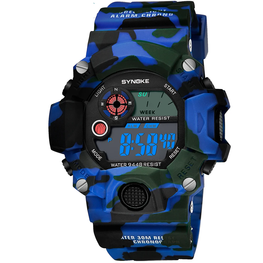 Blue SYNOKE Relogio Masculino военные многофункциональные спортивные часы цветной светодиодный Будильник цифровой двойной механизм наручные часы задний светильник - Цвет: Blue