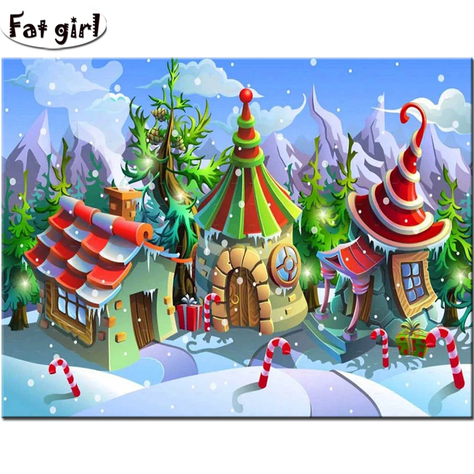 

Алмазная картина с Зимним Пейзажем, вышивка крестиком, мозаика 5D, алмазная вышивка «сделай сам», мультяшный дом, Рождественский комплект, ук...