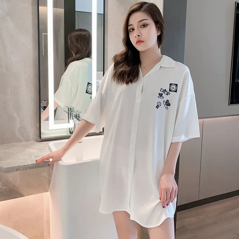 

New fashion ladies printed white shirt skirt new leisure home clothes sleepwear women