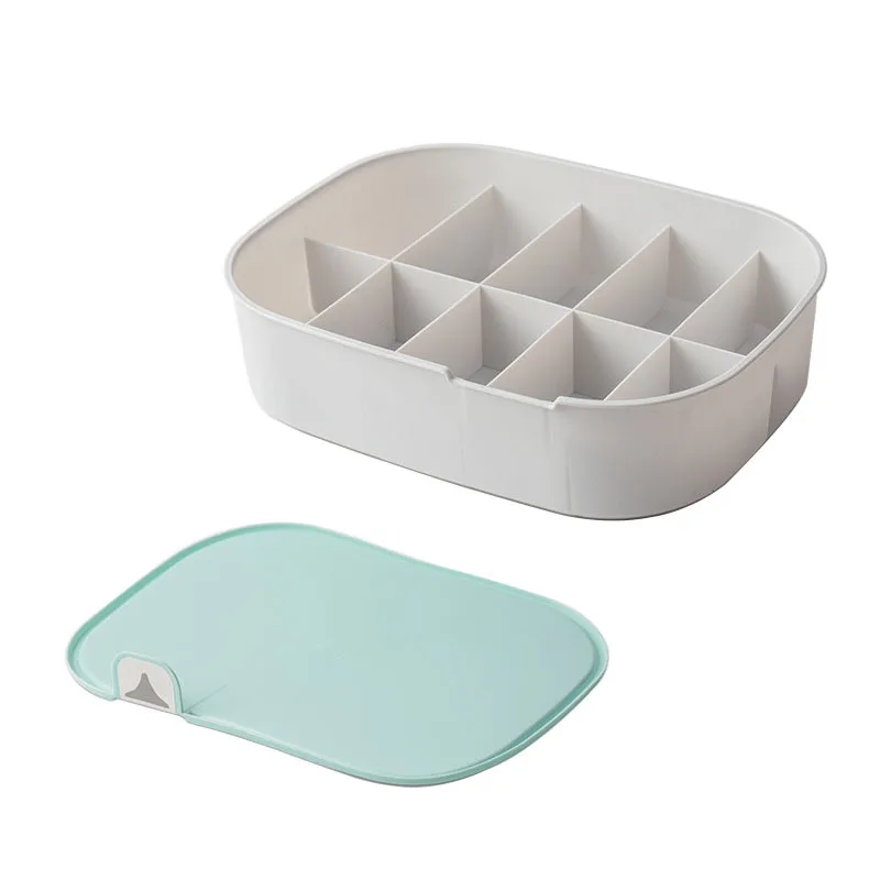 oval Blue 10 lid Бытовая пластиковая коробка для хранения нижнего белья с отметкой отсек шкаф Органайзер с крышкой для нижнего белья носки - Цвет: oval Blue 10 lid