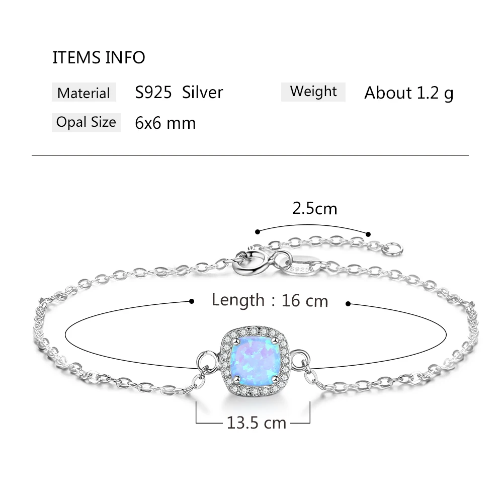 JewelOra 925 Sterling Silver Square Created Blue Opal Bracelets with Cubic Zirconia Elegant Chain &amp Bangles for Women | Украшения и