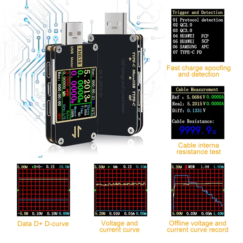 Тестер напряжения FNB38 QC4 + PD3.0 QC2.0 PPS FCP SCP AFC USB тестер емкости с протоколом быстрой