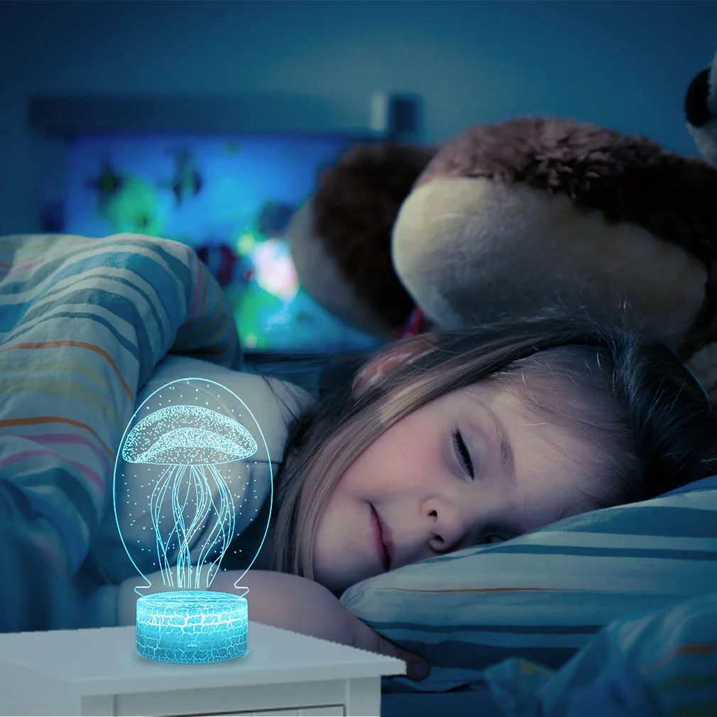 3D Медузы светодиодный ночник настольная лампа для животных фонарь мультфильм 16 цветов Иллюзия люминация Лава лама Декор детские очки-детский подарок на Рождество