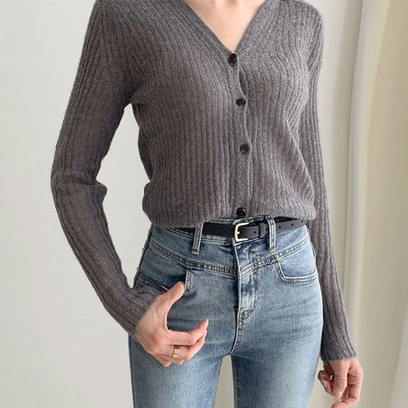 Свитер с V-образным вырезом осень 2021 однобортный свитер кардиган Женская