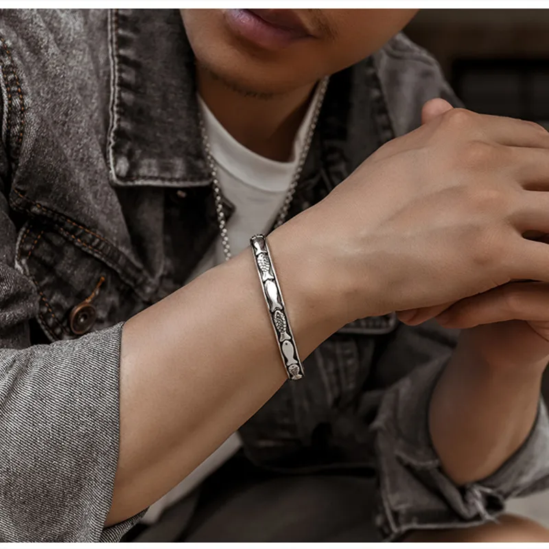 

Sterling Silver Bracelet Male Fashion Fashion Jewelry Female Punk Style S925 Birthday Gift Personality Couple