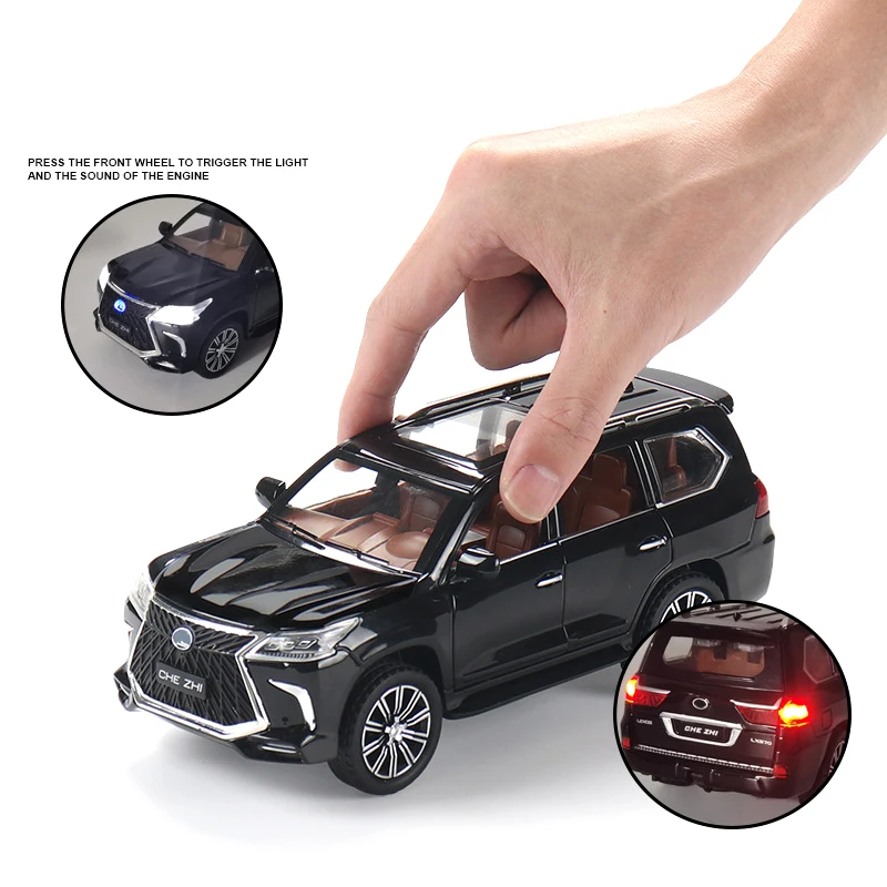 

HOBEKARS 1:24 Model Car Alloy Diecasts & Toy Vehicles LX570 Simulation Metal SUV Car Toys Pull Back Logo With Light Boys Gifts