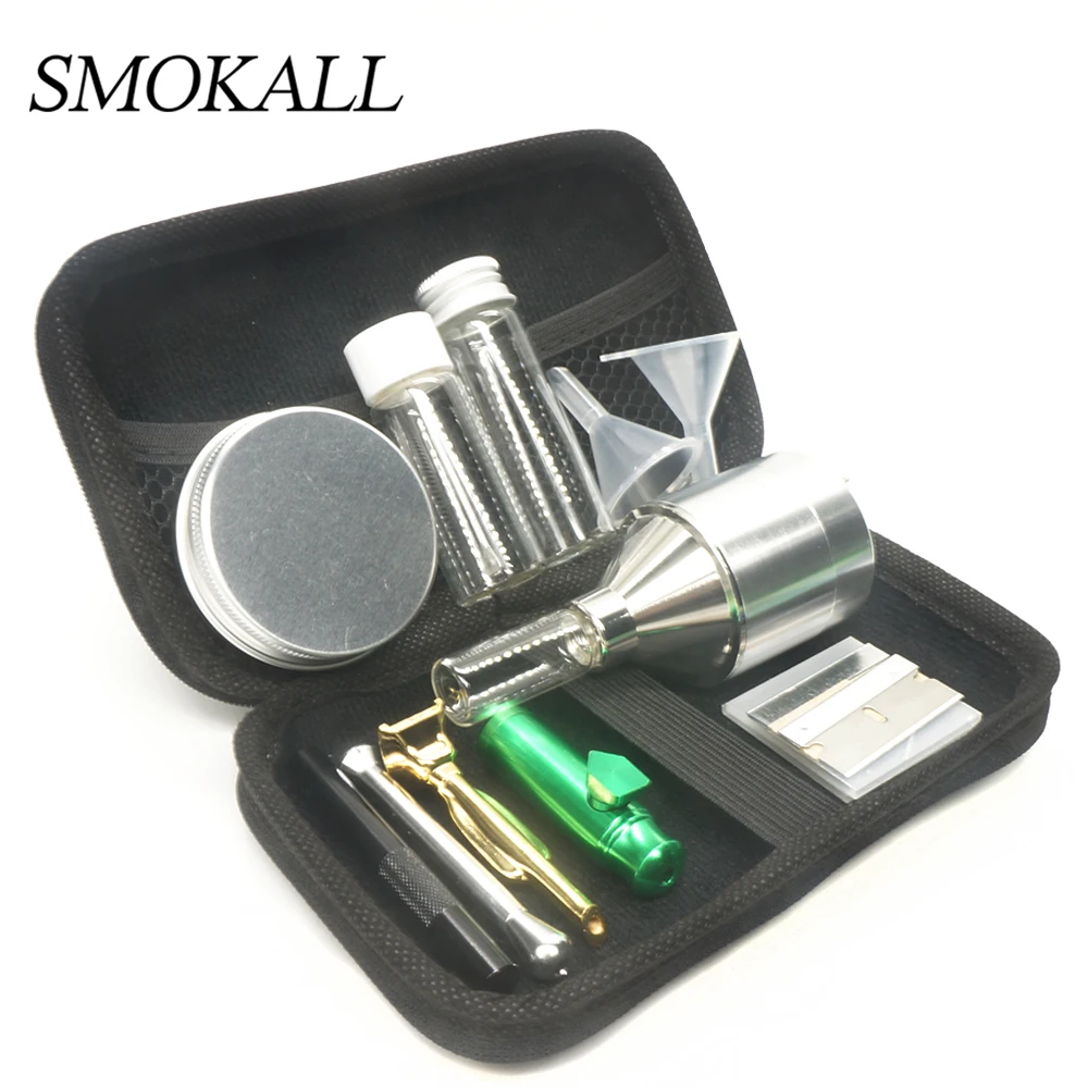1Set Snuff Sniffer Metal Grinder Cutting Blade Funnel Aluminium Case Glass Storage Box Tobacco Smoking Cigarette Accessories