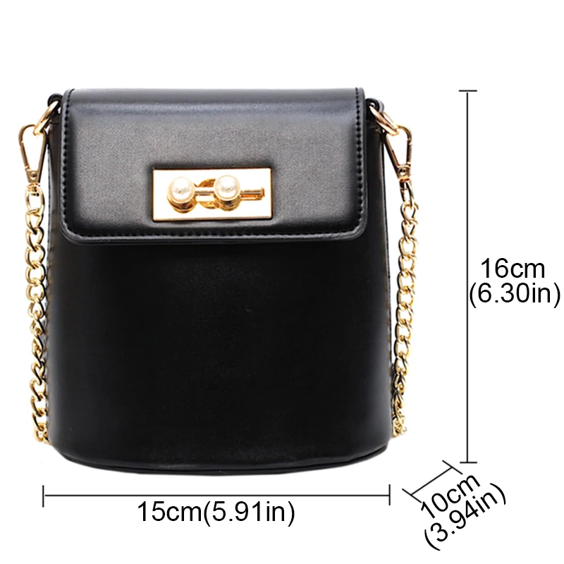 Новое ведро Маленькая женская кожаная сумка жемчужный замок 2019 цепь через плечо