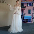 Свадебное платье с открытыми плечами, свадебное платье из фатина, кружевное свадебное платье с короткими рукавами, 2020