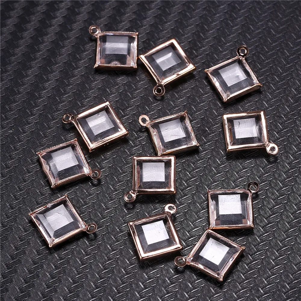 

20PCS/Lot Wholesale Zinc Alloy Square Crystal Charms Pendant For Jewelry DIY Making Handmade Crystal Accessories