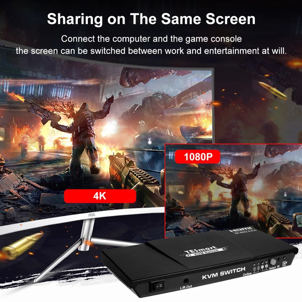 KVM переключатель HDMI 2 порта USB2.0 KVM HDMI коммутатор 4 k@ 60 Гц с 2 шт 5 футов KVM Кабели Switcher Поддержка USB 2,0 управление устройствами 2 шт