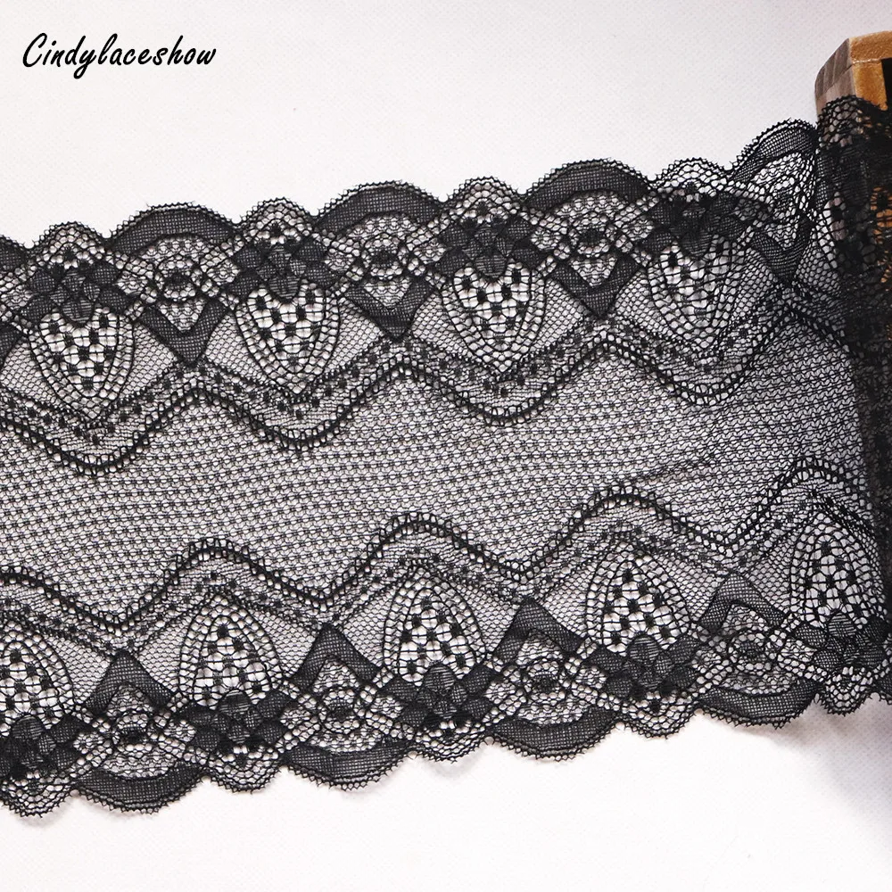 

17.5 cm 2 Yards Stretch Lace Elastic Trimmings Black DIY Clothes Accessories Bra Sewing Lace Appliques French Net Lace Fabrics