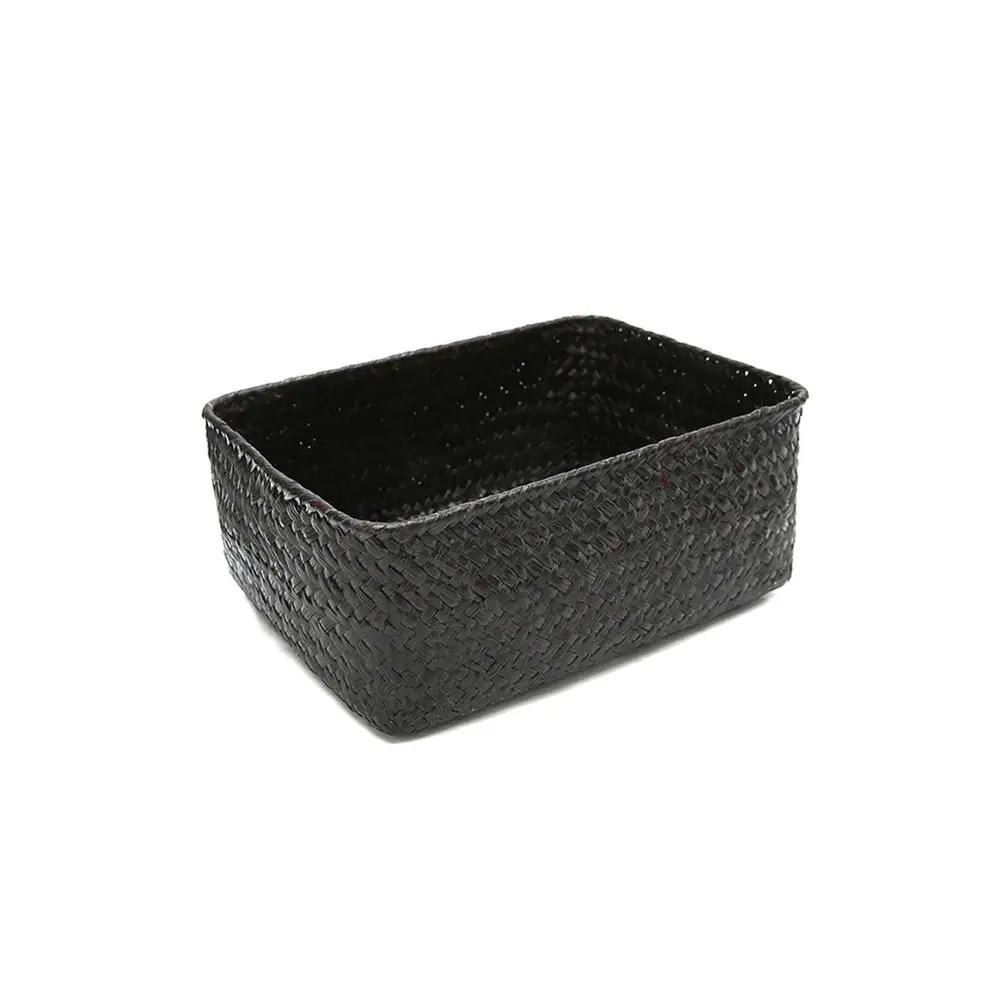 Black Ручной работы соломы Сушеный Цветок Фруктовый горшок корзина из ротанга коробка конфеты наушники Органайзер полезные - Цвет: Black
