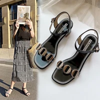 summer women sandals pvc splicing square toe gladiator sandals fashion thick heel open toe sexy word buckle high heel sandals