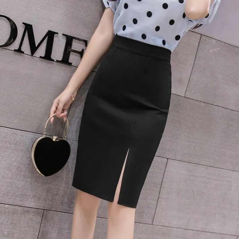 Новинка Весна 2021 черная юбка с разрезом и высокой талией для отдыха