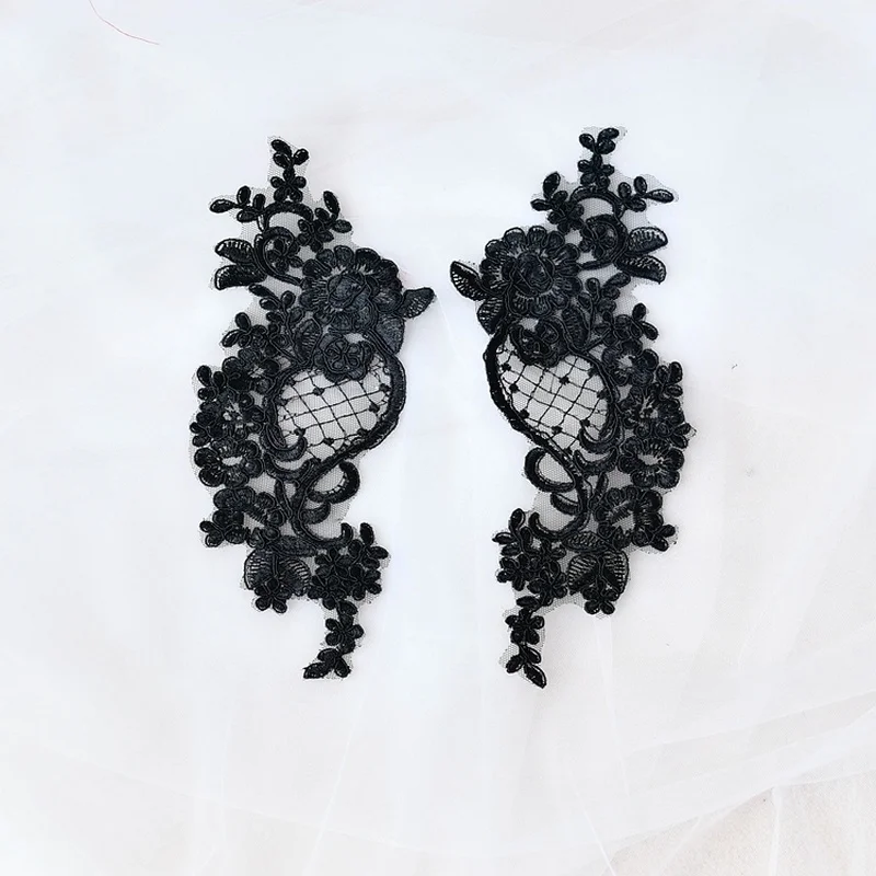 

1pair Lace applique flower sequin Car bone silver wire Handmade DIY wedding dress with wedding shoes fabric Decoration materials