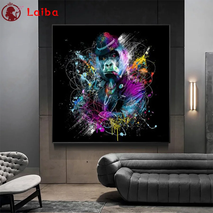 

Diamond Embroidery Abstract animal art, painted orangutan 5D DIY Diamond Painting Diamond Mosaic needlework living room decor