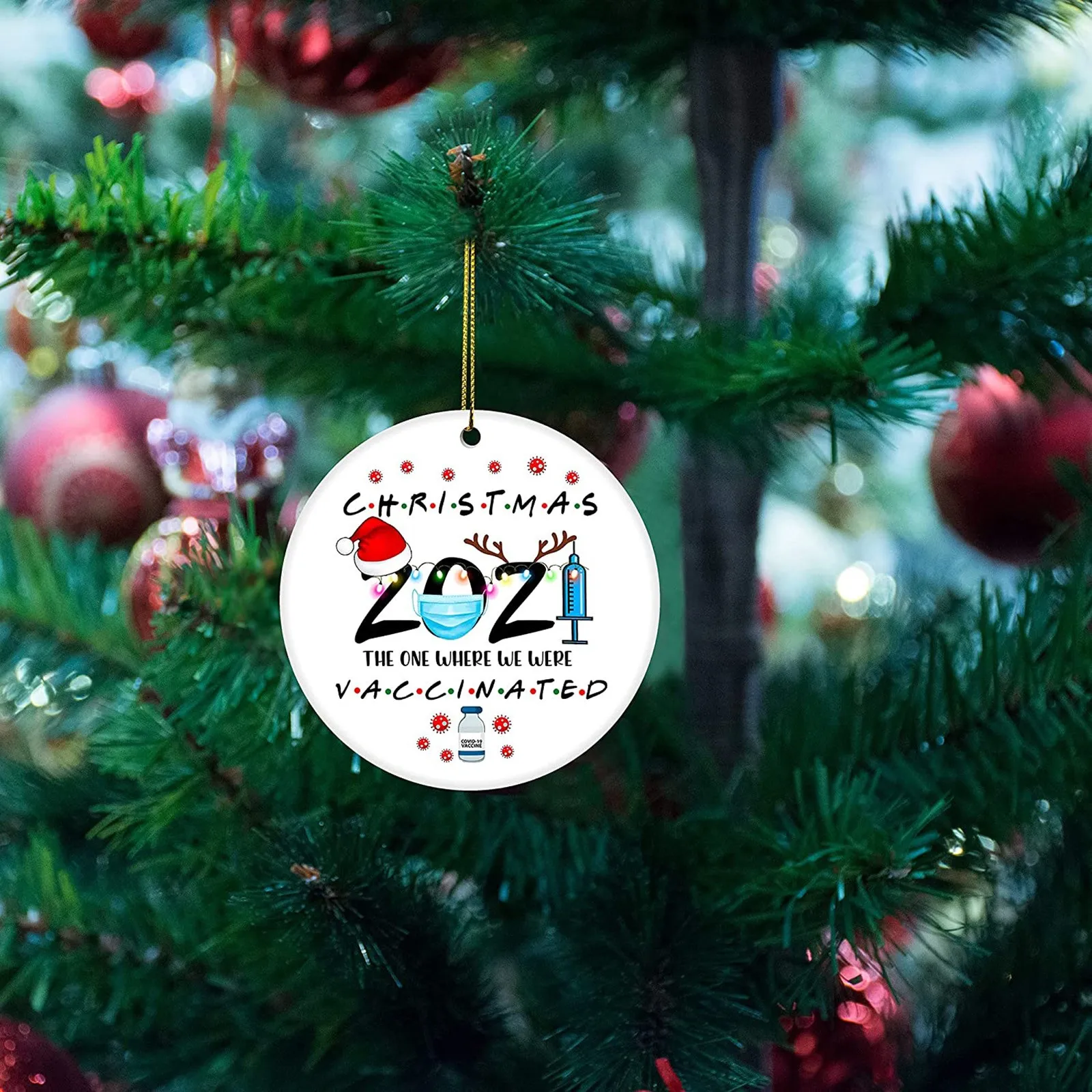 

2021 New Christmas Wooden Round Pendant Xmas Tree Hanging Ornaments Window Decorations Wood Bookmarks Tag Gift for Friend Family