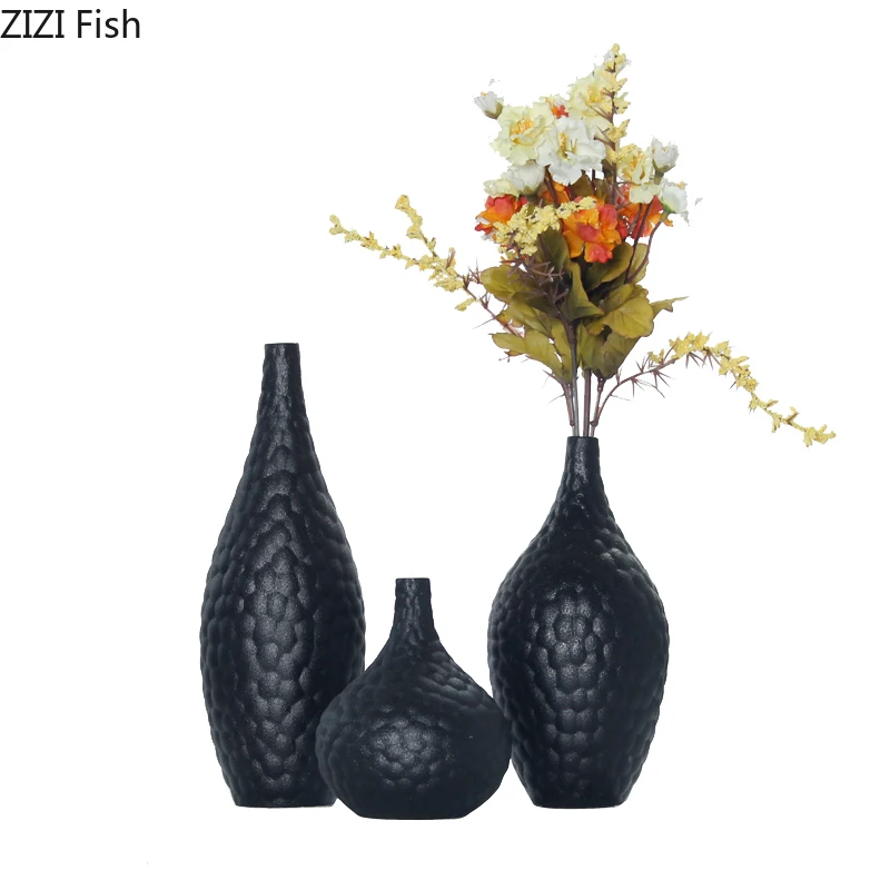 Креативная нордическая черная керамика авторская ваза декоративный цветок