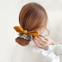 french style plaid pattern scrunchies retro girls hair rope rabbit ear bow knotted elastic hair band ponytail hair accessories