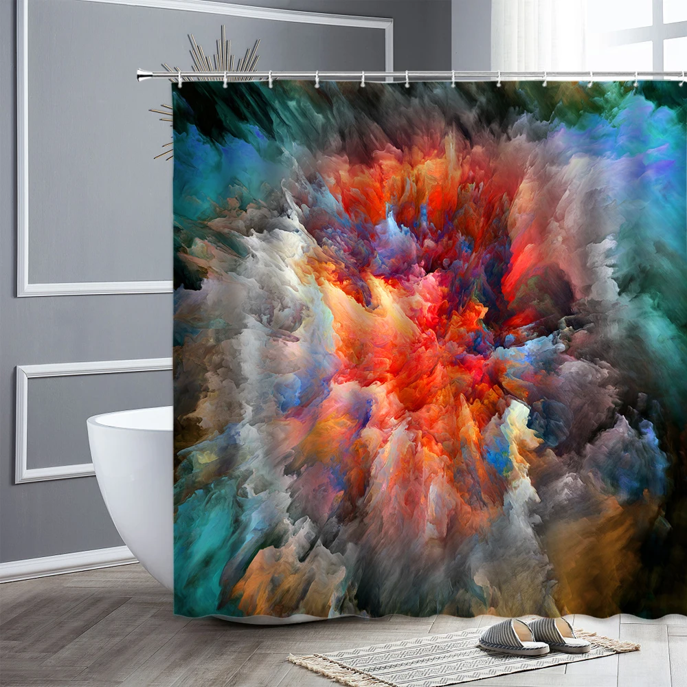 

Modern Abstract Colorful Striped Shower Curtain Tree Color Smoke Printed Bathroom Curtains Fabric Bathtub Bath Screen Home Decor