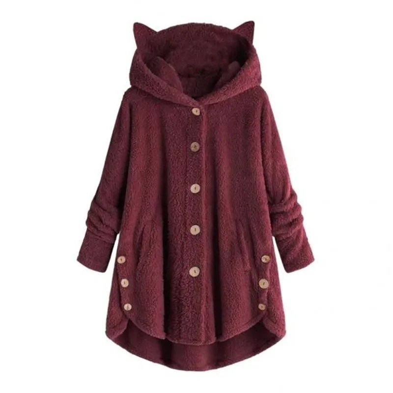 

Women Leopard Printed Single Breasted Hooded Coats Vogue Plush Warm Loose Padded Jacket Solid Casual Pockets Winter Coat Tops