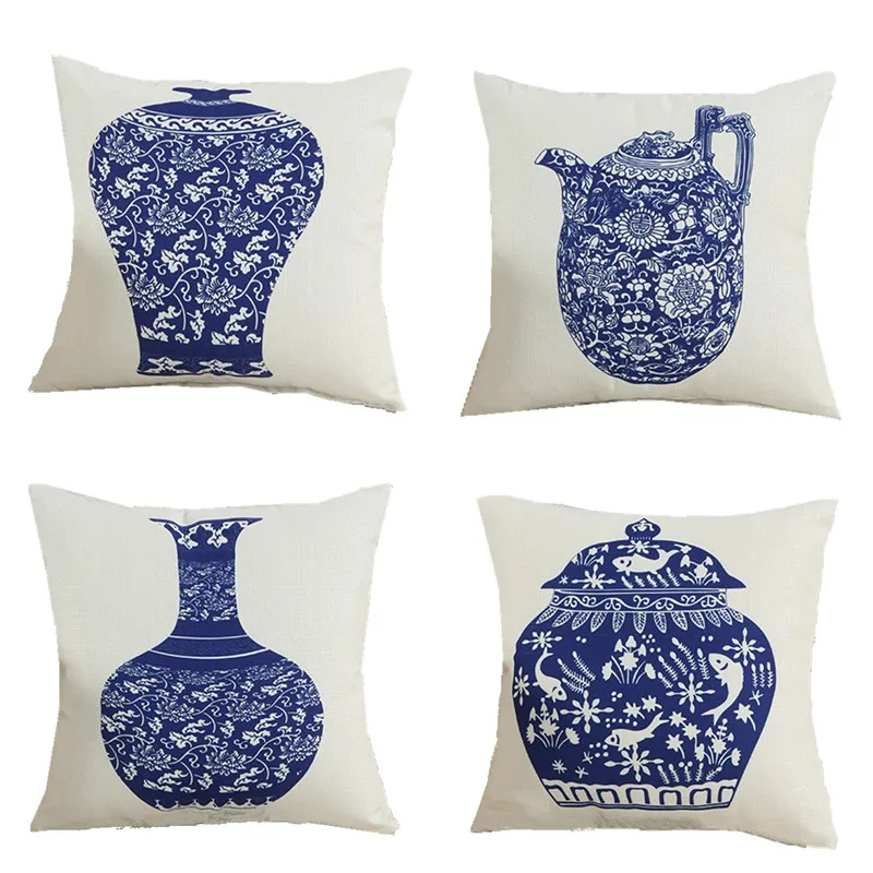 18 &quotПодушка Chna Ваза синий белый наволочка льняная ткань диван чехол для свадьбы