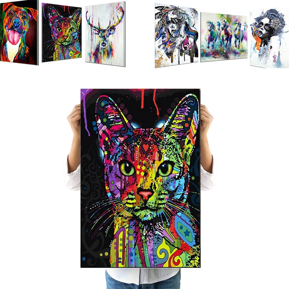 Животное водонепроницаемый холст картина цвет Спрей Печать лося слон кошка