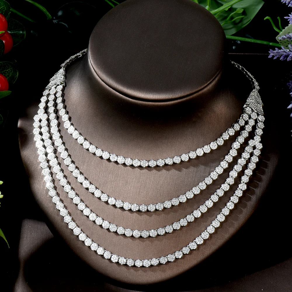 Элегантные наборы свадебных ювелирных изделий HIBRIDE 4 уровня с фианитами для