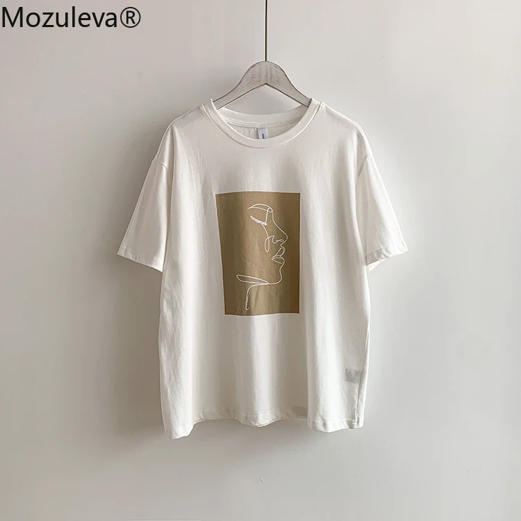 

Mozuleva Summer T-shirt 2021 O-neck Abstract Art Printing Tops Short Sleeve Loose Cotton T-shirt Women Chic Girls Harajuku Tees