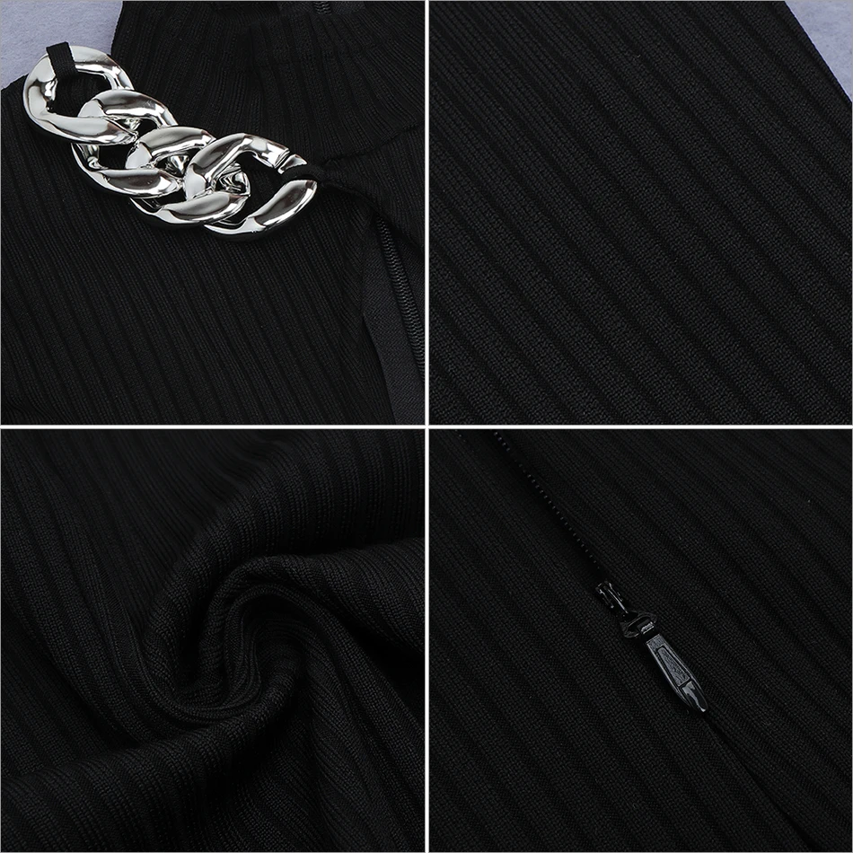 

Adyce 2021 New Winter Black Full Sleeve Bodycon Bandage Dress Women Sexy Hollow Out Chain Celebrity Evening Runway Party Dresses