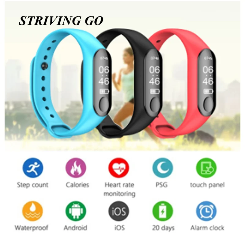 2020 M3 смарт-Браслет фитнес-трекер Смарт-браслет монитор сердечного ритма часы