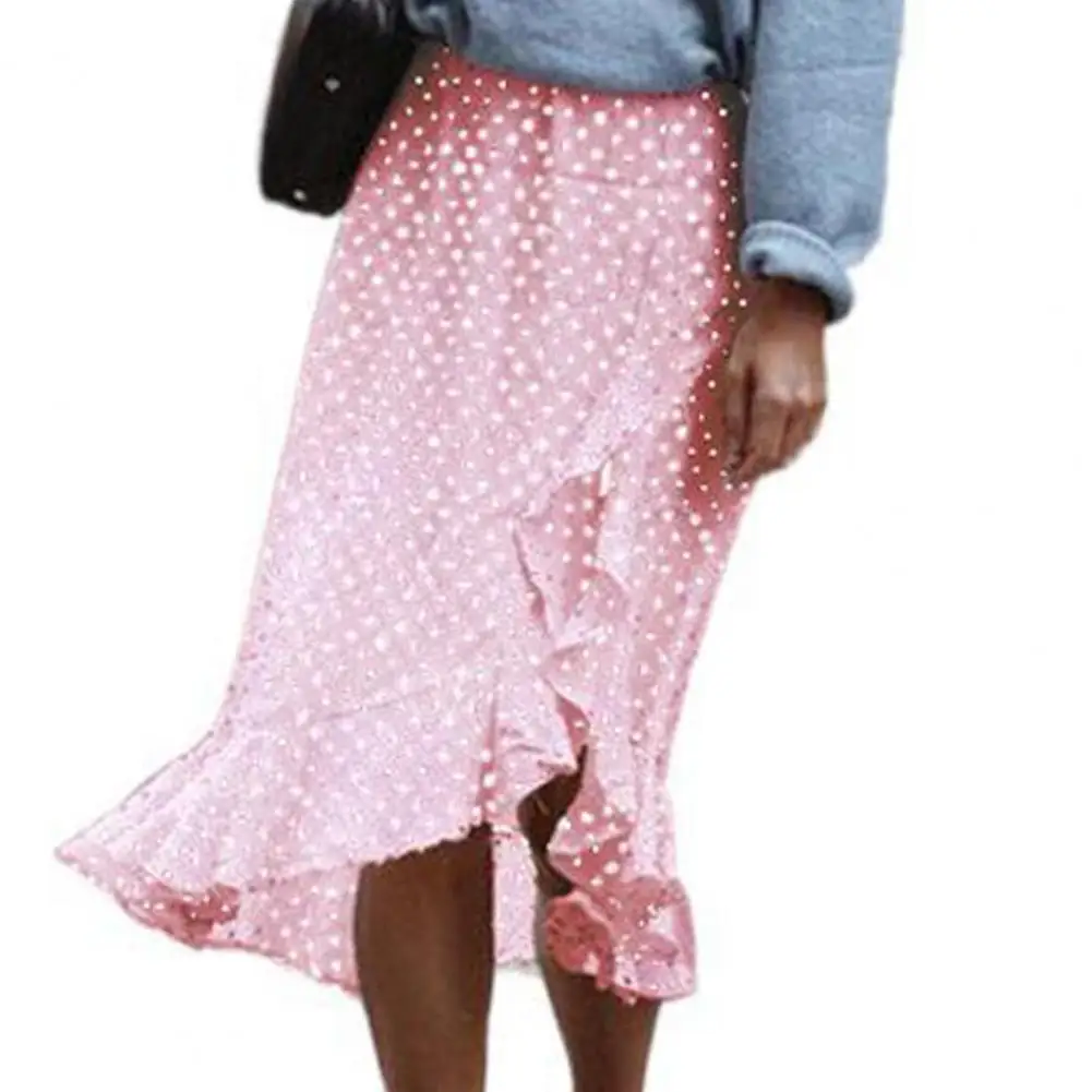 

Midi Wrap Skirt Smooth Skin-friendly Irregular Dot Print High Waist Skirt for Daily Life