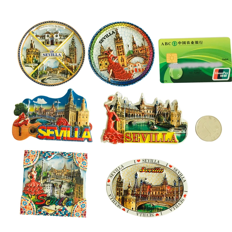

3D Fridge Magnets Home Decoration Accessories Spain Sevilla City Travel Souvenirs Resin Refrigerator Magnetic Stickers SEVILLA