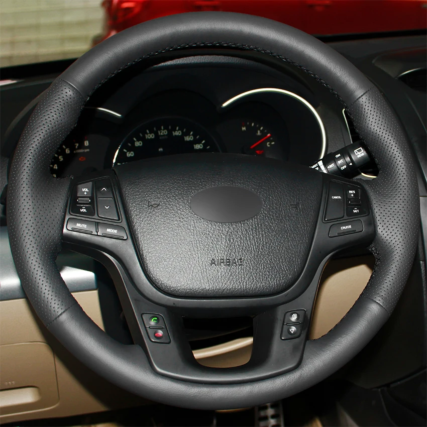 Сшитый вручную черный мягкий Противоскользящий чехол рулевого колеса