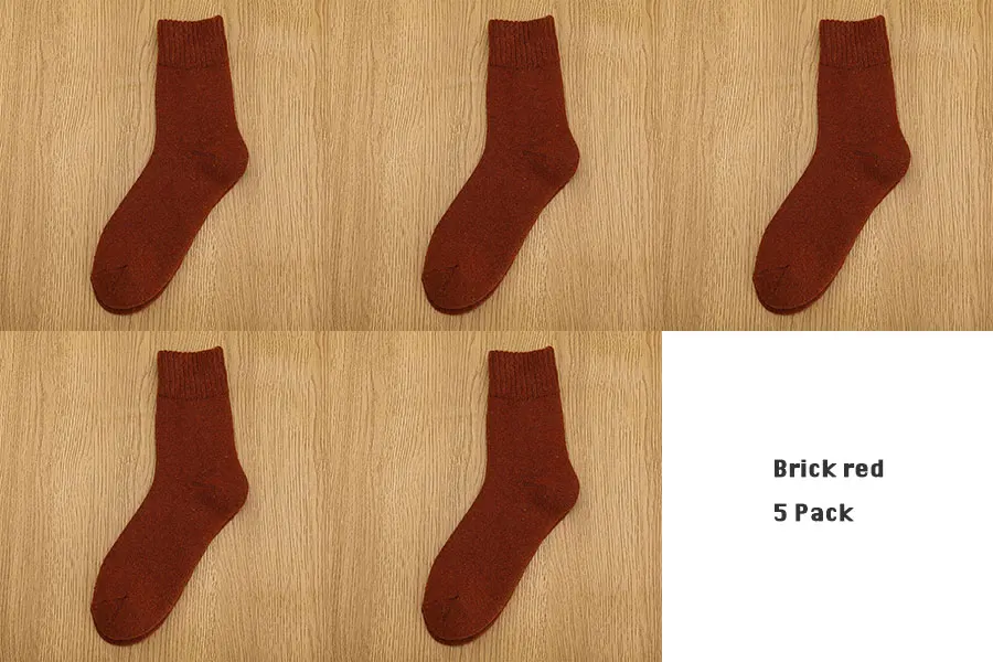 Brick red 5 pack 5 пар/компл. зимние шерстяные носки для Для женщин, толстые, теплые, мягкие, махровые Короткие носки женские Повседневное однотонные Цвет носки размеры 36–40 - Цвет: Brick red 5 pack