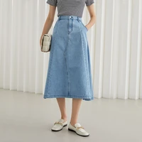 fansilanen office lady blue denim skirt a line high waist skirt women summer 2021 new blue a line long skirt women clothes