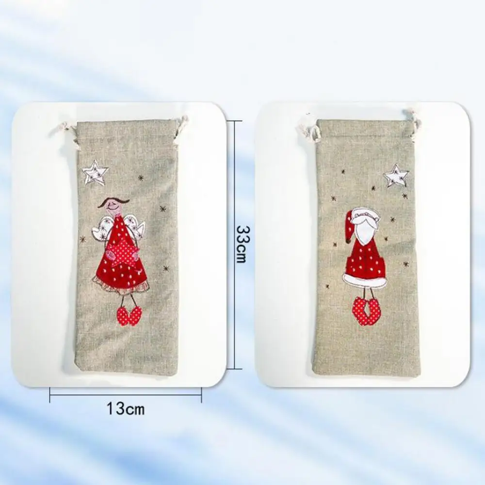 Рождественское красное вино льняная вышитая сумка на шнурке тканевые сумки