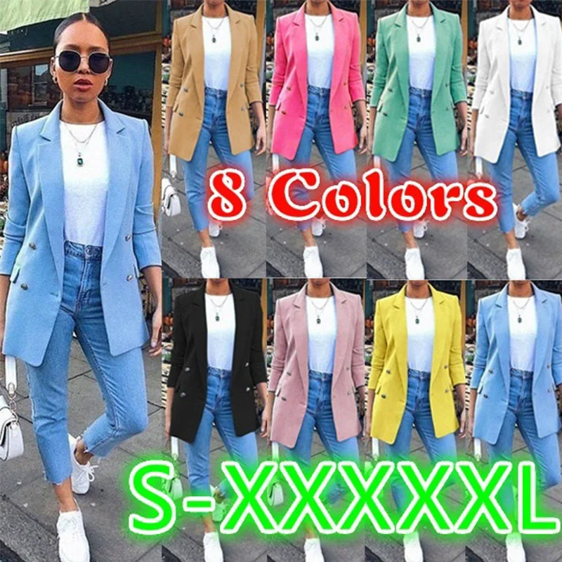 

Blazer For Women Candy Color Mid-long Suit Jacket One Button Long Sleeve Loose Cardigan Office Ladies Coat