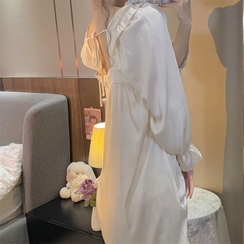 Ночная рубашка с длинным рукавом женская одежда новинка 2021 сетчатая красная