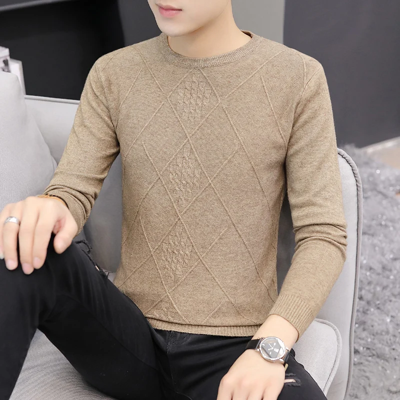 

Men's Sweater Winter Men's Sweatshir New Cardigan Sweater Men's Round Neck Korean slim handsome youth casual bottoming shirt men