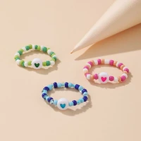 love heart beads rings creative simple design fashion heart shaped soft ceramic sead beaded ring women finger jewelry for girls