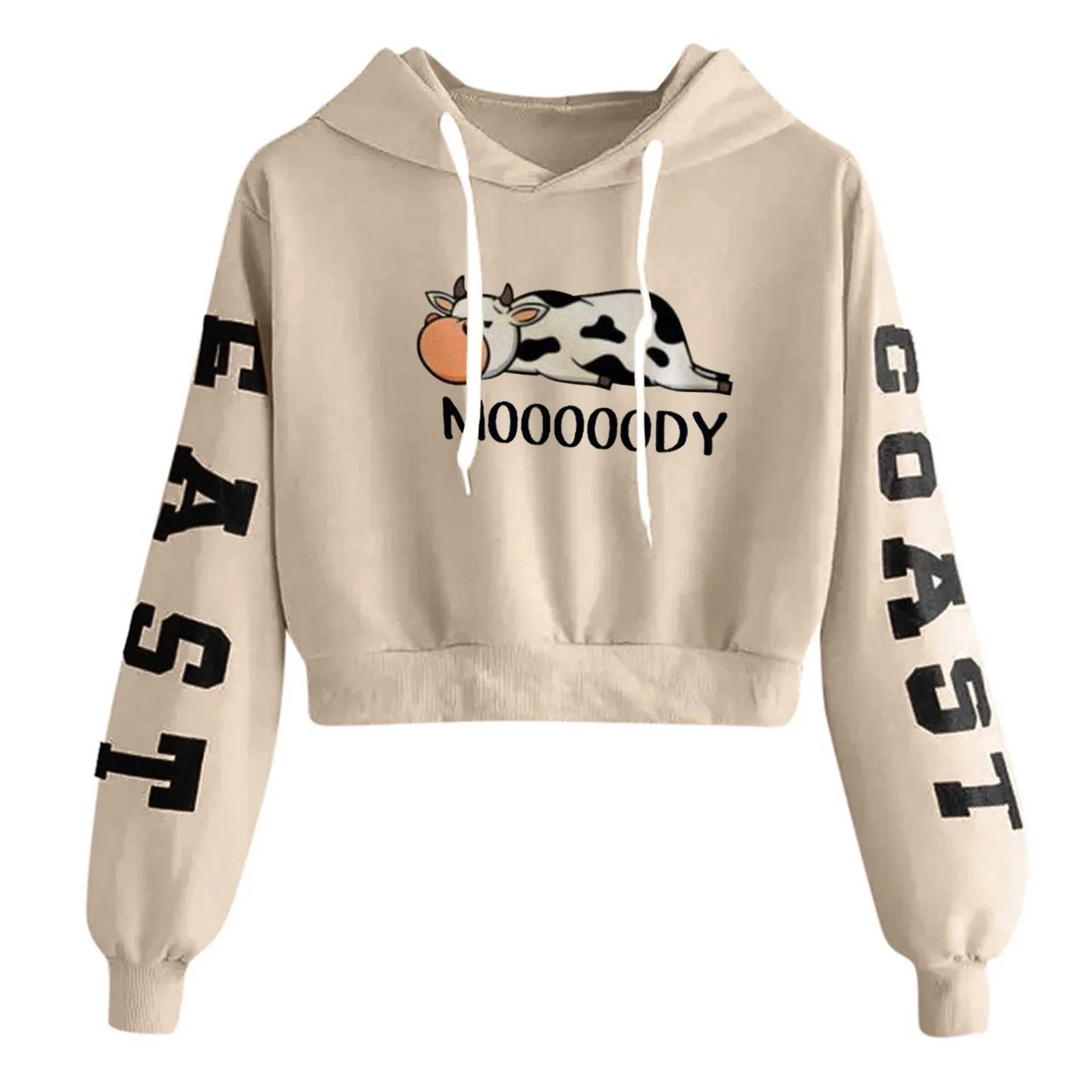 

Толстовки Kawaii с принтом коровы, женская модная свободная толстовка, Женский Повседневный пуловер с длинным рукавом и надписью, топы, укороч...