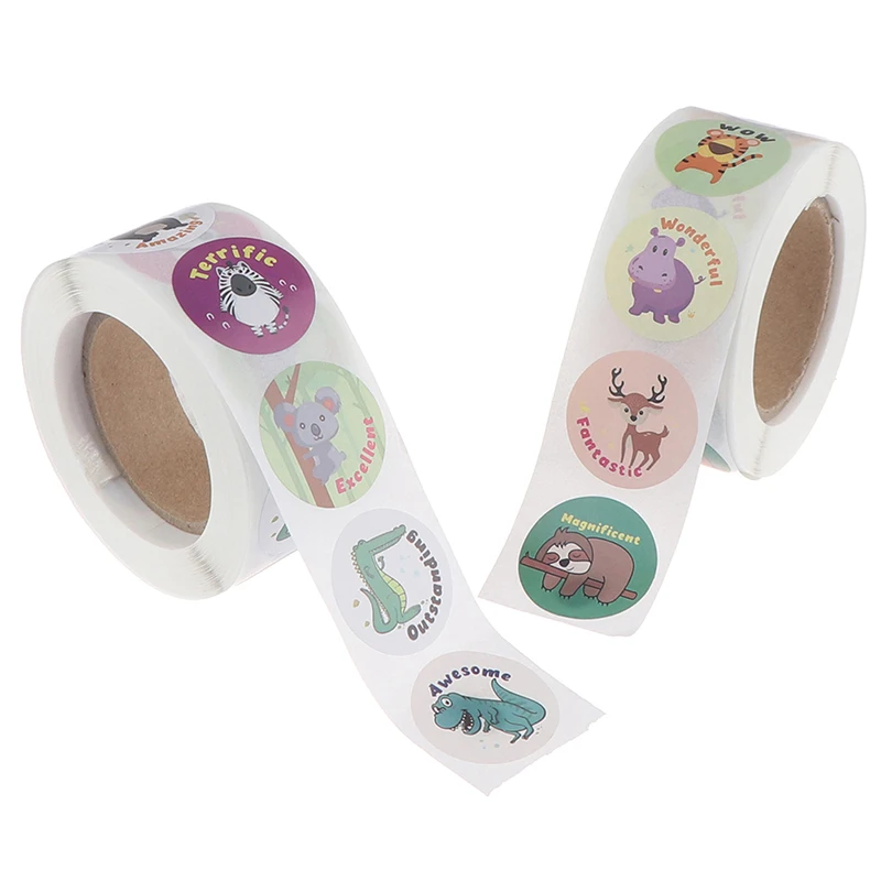 

500pcs/roll Cute Cartoon Animals Stickers Journal Scrapbooking Teacher Encouragement Reward Sticker For Children Stationery