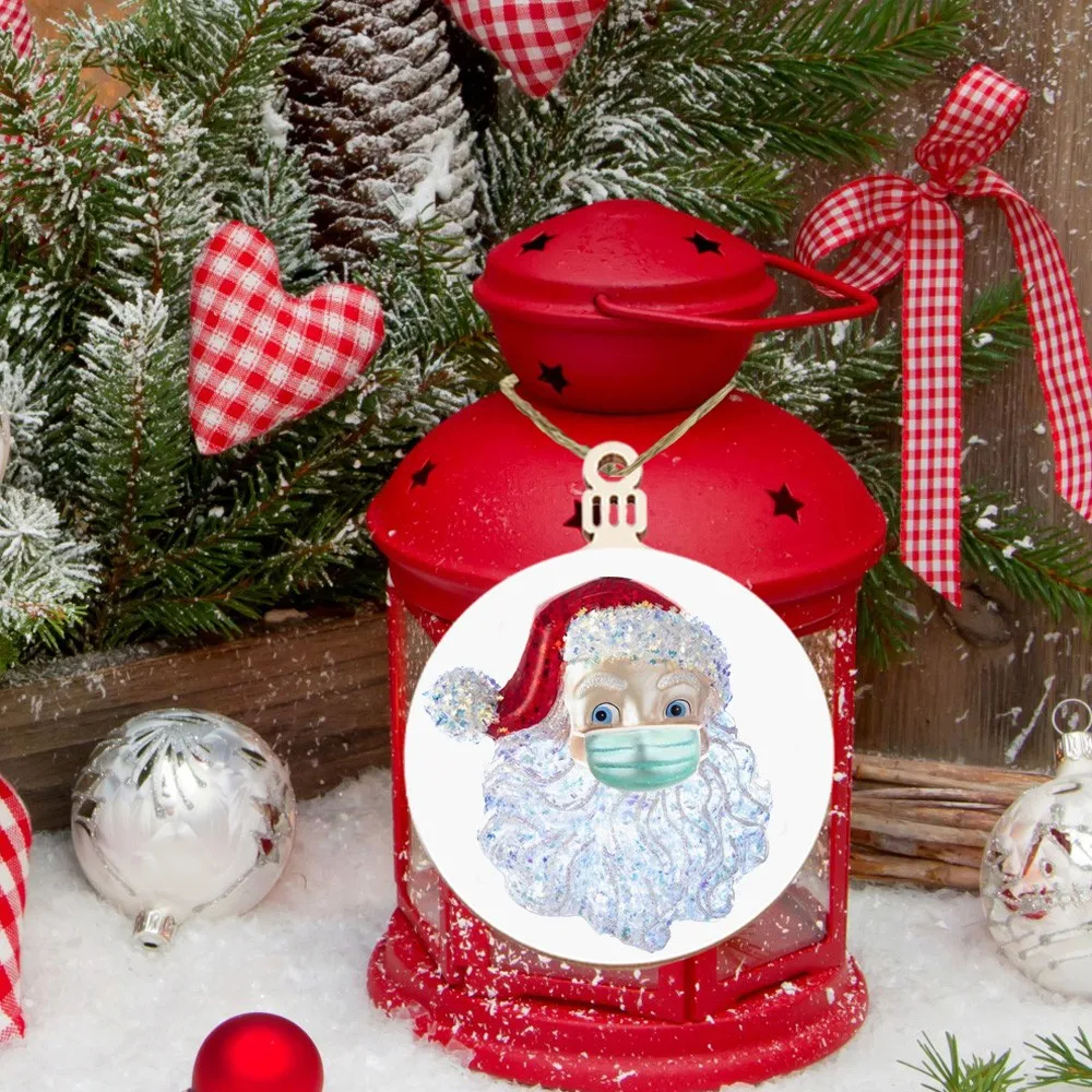 -2020 New Christmas Tree Decoration Wood Ornaments Santa Claus Old Man With Face Mask Pendant Year 2021 decoracion hogar F10 | Дом и сад