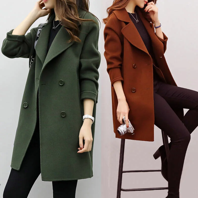 

2021newCasual Mid-length Double-breasted Woolen Coat Jackets Coats Women Eam Official Store Clothes Women Coats