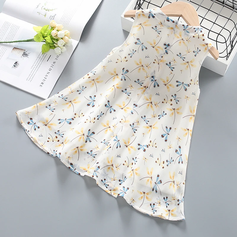 Летние платья Чонсам для маленьких девочек детское платье без рукавов шифоновые