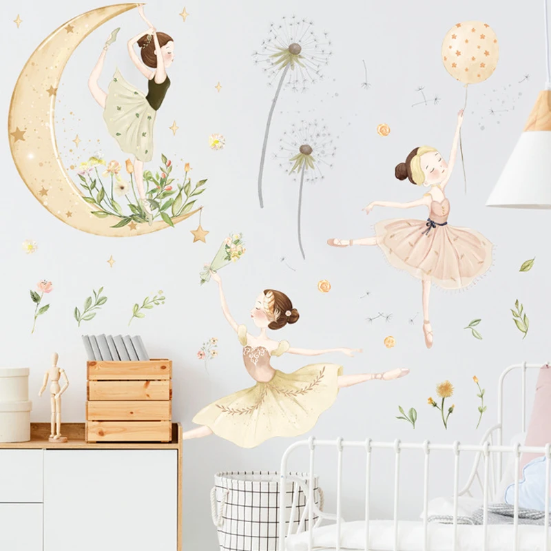 

girls bedroom decor dancing with dandelion wall sticker living room decoration ballet wall art decal